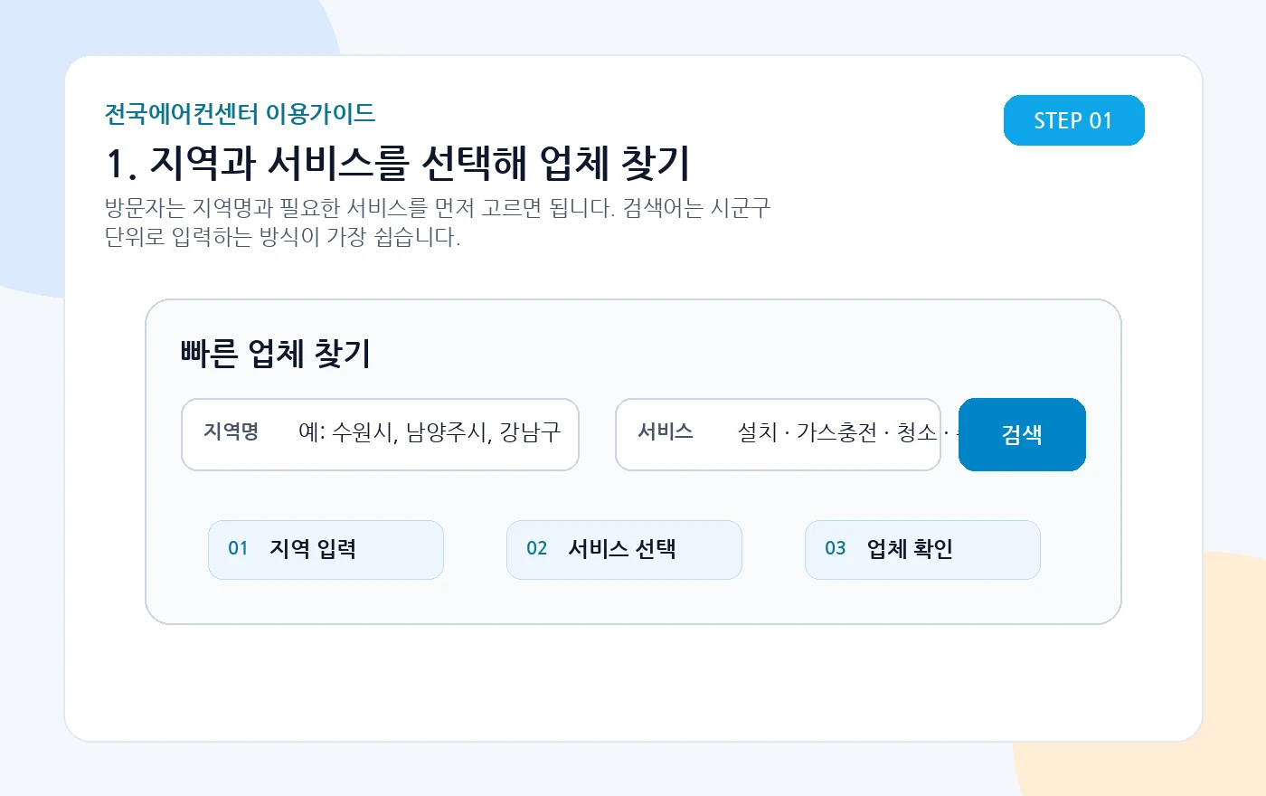 지역과 서비스를 선택하는 캡쳐형 안내 이미지