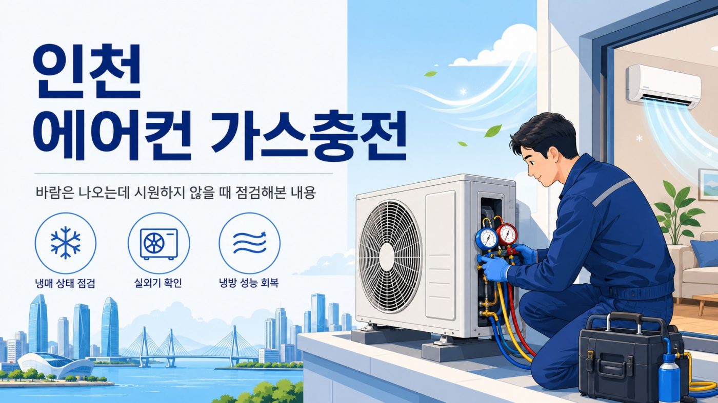 인천 에어컨가스충전, 바람은 나오는데 시원하지 않았던 경우 점검해본 내용