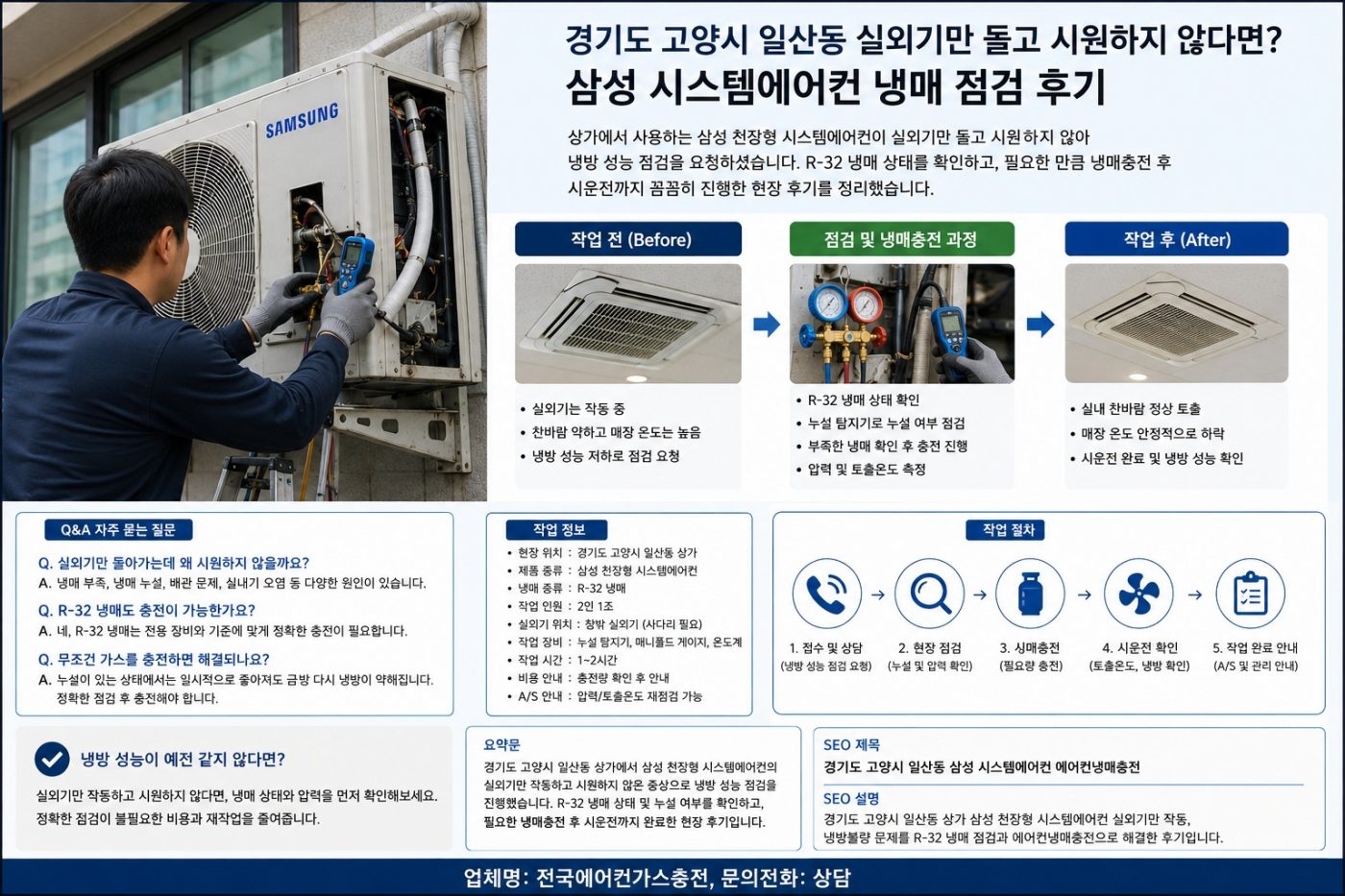 고양시 일산 에어컨가스충전, 냉방불량, 냉매압력부터 봐야 할까요?